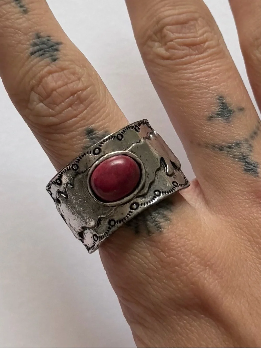 silver chunky adjustable gemstone ring